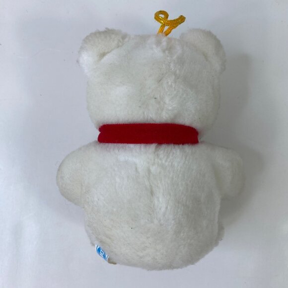 Vintage 1993 Dakin Christmas Teddy Bear Ornament White Plush Red Merry Christmas - Picture 2 of 6